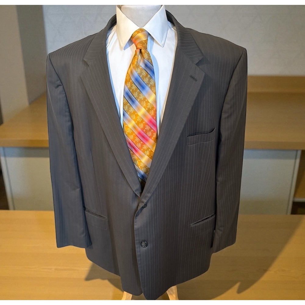 Joseph Feiss Blazer Sport Coat Sz 58R Big & Tall Gray‎ Blue Stripe Wool Jacket